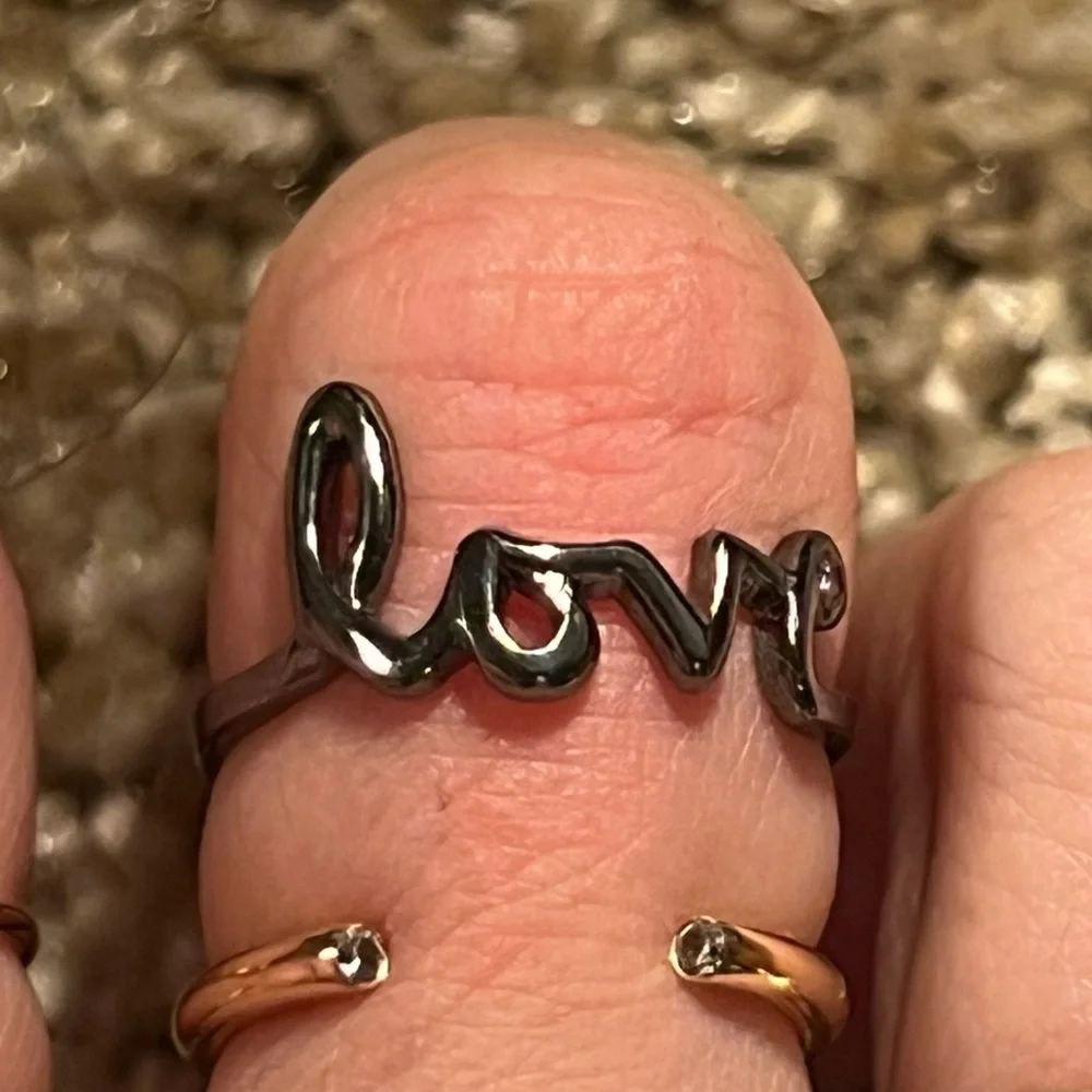 Black silver LOVE ring
